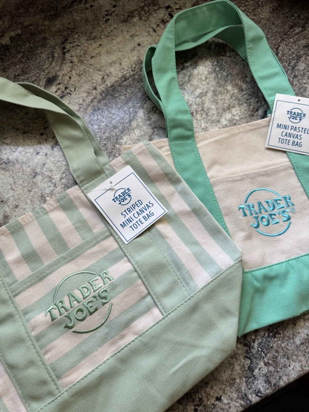 NEW Trader Joe's Mini Tote Bag Green 2025 & 2026 Stripe Mini Canvas Tote Bag - Picture 2 of 2